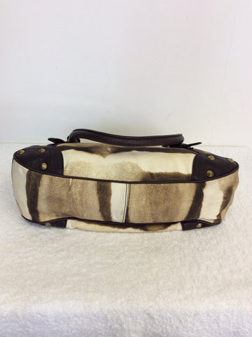 JUST CAVALLI BROWN & CREAM PRINT LEATHER & CANVAS SHOULDER BAG - Whispers Dress Agency - Shoulder Bags - 7