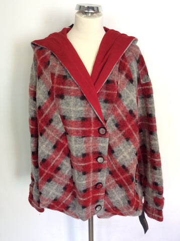 NEW L.A.M.B BY GWEN STEFANI RED & GREY HOODED WOOL BLEND JACKET SIZE M