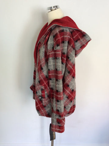 NEW L.A.M.B BY GWEN STEFANI RED & GREY HOODED WOOL BLEND JACKET SIZE M