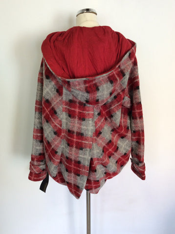 NEW L.A.M.B BY GWEN STEFANI RED & GREY HOODED WOOL BLEND JACKET SIZE M