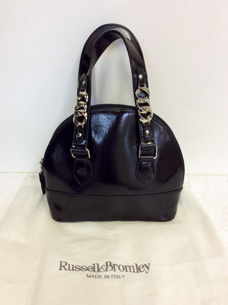 RUSSELL & BROMLEY BLACK LEATHER & SILVER CHAIN STRAP HAND BAG - Whispers Dress Agency - Handbags - 1