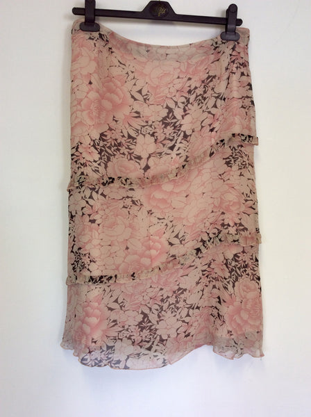 TED BAKER BLACK & PINK FLORAL PRINT SILK SKIRT SIZE 3 UK 12/14