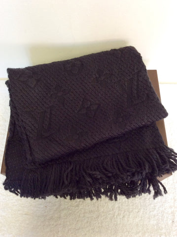 LOUIS VUITTON DARK GREY (ANTHRACITE) LOGOMANIA WOOL & SILK SCARF - Whispers Dress Agency - Sold - 4