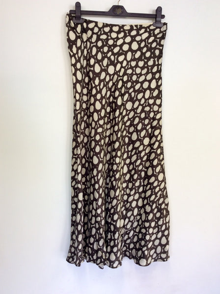 KALIKO BROWN & IVORY PRINT SILK LONG SKIRT SIZE 10