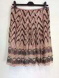 TED BAKER PINK,IVORY & BROWN PRINT SILK FLIPPY SKIRT SIZE 2 UK 10