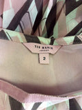 TED BAKER PINK,IVORY & BROWN PRINT SILK FLIPPY SKIRT SIZE 2 UK 10