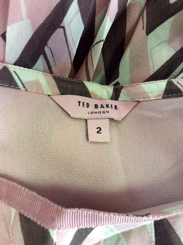 TED BAKER PINK,IVORY & BROWN PRINT SILK FLIPPY SKIRT SIZE 2 UK 10