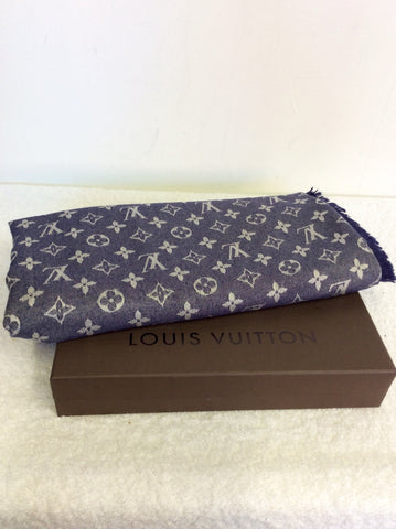 LOUIS VUITTON MONOGRAM DENIM SILK & WOOL SHAWL - Whispers Dress Agency - Sold - 2