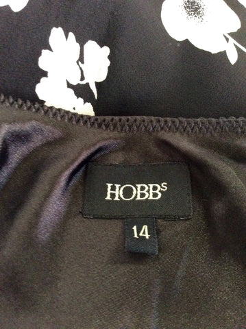 HOBBS BLACK & WHITE FLORAL PRINT SILK UNEVEN HEMLINE SKIRT SIZE 14