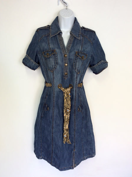 KAREN MILLEN BLUE DENIM SHORT SLEEVE DRESS SIZE 10