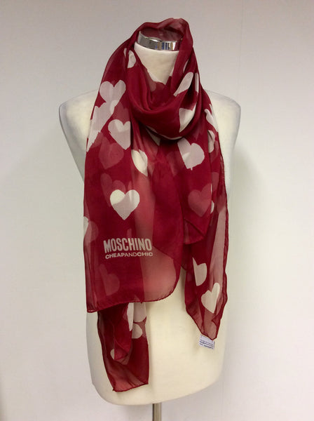 MOSCHINO CHEAP AND CHIC RED SILK HEART SCARF