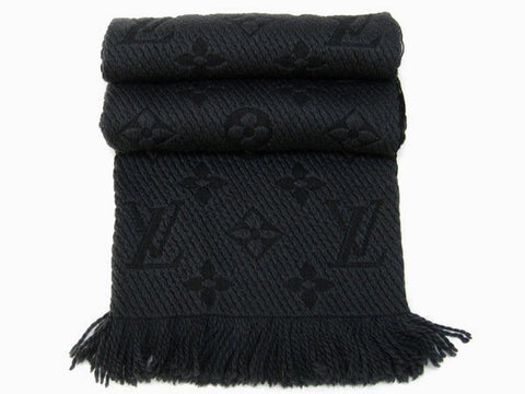 LOUIS VUITTON DARK GREY (ANTHRACITE) LOGOMANIA WOOL & SILK SCARF - Whispers Dress Agency - Sold - 2