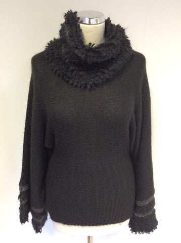 EMPORIO ARMANI CHARCOAL & SILVER GREY TRIM POLO NECK JUMPER SIZE 42 UK 12 - Whispers Dress Agency -  - 1