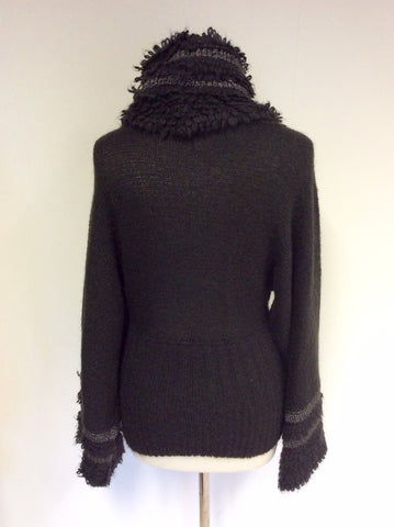 EMPORIO ARMANI CHARCOAL & SILVER GREY TRIM POLO NECK JUMPER SIZE 42 UK 12 - Whispers Dress Agency -  - 2