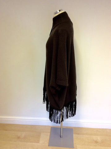 MARCCAIN BROWN & BLACK FRINGED PONCHO JUMPER SIZE N4 UK L/XL - Whispers Dress Agency - Womens Knitwear - 3