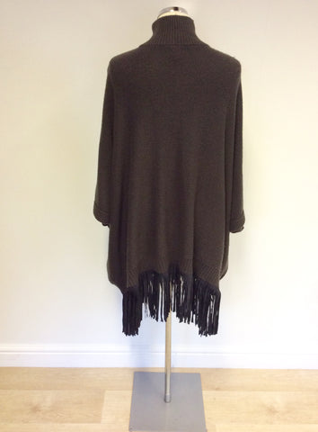 MARCCAIN BROWN & BLACK FRINGED PONCHO JUMPER SIZE N4 UK L/XL - Whispers Dress Agency - Womens Knitwear - 4