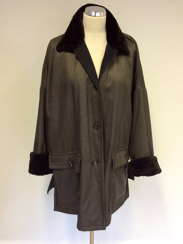 CERRUTI CLUB BROWN FAUX FUR TRIM JACKET SIZE 10 - Whispers Dress Agency - Womens Coats & Jackets - 3