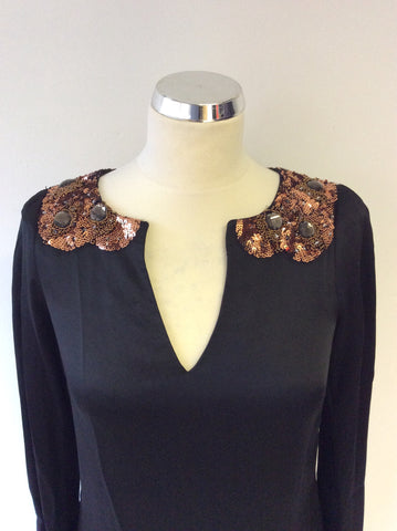 MONSOON BLACK & BRONZE SEQUINED JEWEL TRIM OCCASION DRESS SIZE 8 - Whispers Dress Agency - Womens Dresses - 2