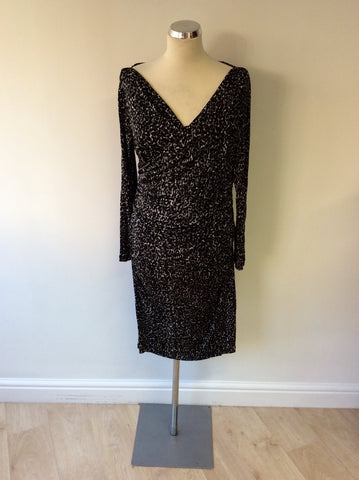 LK BENNETT MARIELLA BLACK & GREY LEOPARD PRINT DRESS SIZE 14 - Whispers Dress Agency - Womens Dresses - 1