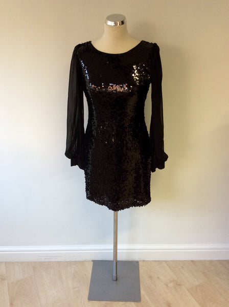 JANE NORMAN BLACK SEQUINNED COCKTAIL DRESS SIZE 14 - Whispers Dress Agency - Womens Dresses - 1