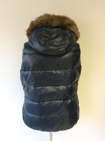 JOULES DARK BLUE DETACHABLE FAUX FUR HOOD PADDED FEATHER & DOWN BODY WARMER SIZE 16 - Whispers Dress Agency - Sold - 3