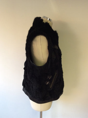 HOLLIES STOCKHOLM BLACK LEATHER & RABBIT FUR GILET SIZE 44 UK 16 - Whispers Dress Agency - Womens Gilets & Body Warmers - 4