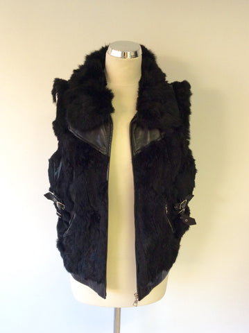 HOLLIES STOCKHOLM BLACK LEATHER & RABBIT FUR GILET SIZE 44 UK 16 - Whispers Dress Agency - Womens Gilets & Body Warmers - 3
