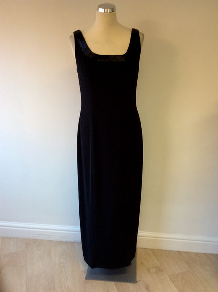 JOHN CHARLES BLACK BEADED TRIM LONG EVENING DRESS SIZE 12 - Whispers Dress Agency - Womens Dresses - 1