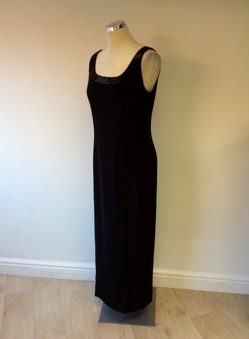 JOHN CHARLES BLACK BEADED TRIM LONG EVENING DRESS SIZE 12 - Whispers Dress Agency - Womens Dresses - 3