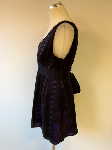 TED BAKER BLACK,GREY & PURPLE SILK TUNIC TOP SIZE 3 UK 12