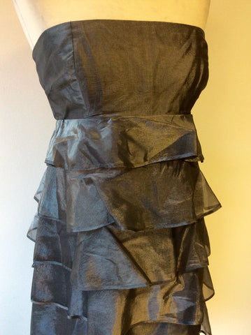 REISS SILVER GREY STRAPLESS TIERED COCKTAIL DRESS SIZE 14
