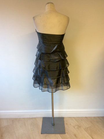 REISS SILVER GREY STRAPLESS TIERED COCKTAIL DRESS SIZE 14