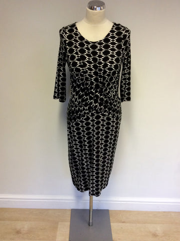HOBBS BLACK & WHITE PRINT STRETCH JERSEY DRESS SIZE 10