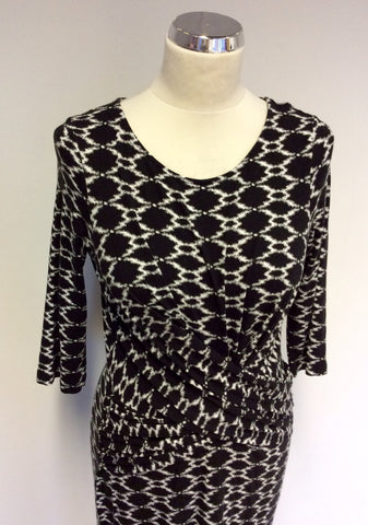 HOBBS BLACK & WHITE PRINT STRETCH JERSEY DRESS SIZE 10
