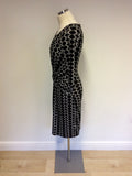 HOBBS BLACK & WHITE PRINT STRETCH JERSEY DRESS SIZE 10