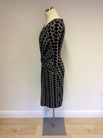 HOBBS BLACK & WHITE PRINT STRETCH JERSEY DRESS SIZE 10