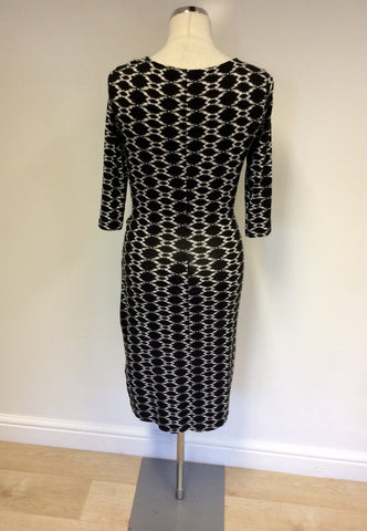 HOBBS BLACK & WHITE PRINT STRETCH JERSEY DRESS SIZE 10