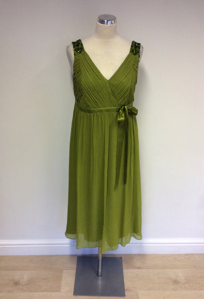 HOBBS LIME GREEN SILK OCCASION DRESS SIZE 12