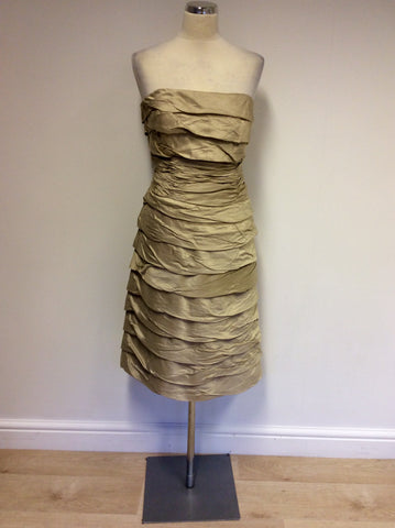 MONSOON PALE GOLD SILK PLEATED TIERS COCKTAIL DRESS SIZE 16