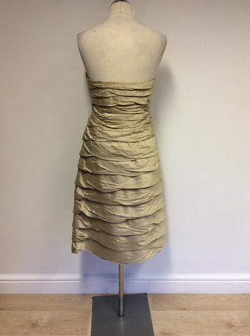 MONSOON PALE GOLD SILK PLEATED TIERS COCKTAIL DRESS SIZE 16