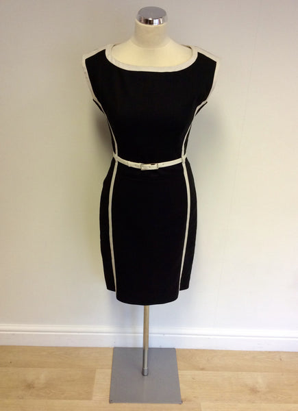 KAREN MILLEN BLACK & WHITE TRIM PENCIL DRESS SIZE 10 - Whispers Dress Agency - Sold - 1