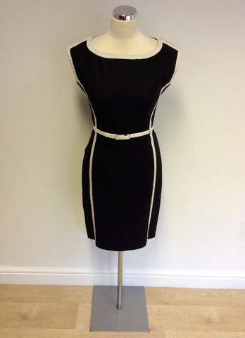 KAREN MILLEN BLACK & WHITE TRIM PENCIL DRESS SIZE 10 - Whispers Dress Agency - Sold - 1