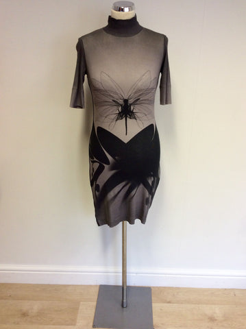 MARCCAIN GREY & BLACK PRINT STRETCH BODYCON DRESS SIZE N1 UK 8/10 - Whispers Dress Agency - Womens Dresses - 1