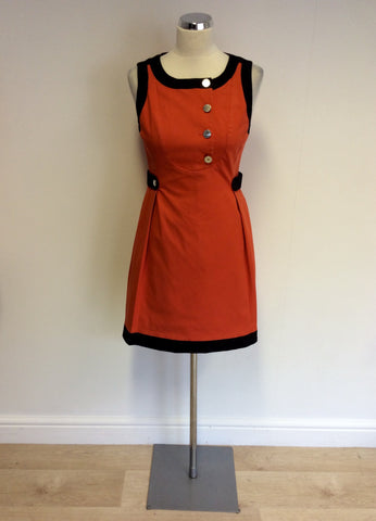 KAREN MILLEN ORANGE & BLACK TRIM COTTON DRESS SIZE 10 - Whispers Dress Agency - Womens Dresses - 1