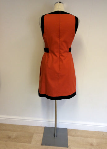 KAREN MILLEN ORANGE & BLACK TRIM COTTON DRESS SIZE 10 - Whispers Dress Agency - Womens Dresses - 4