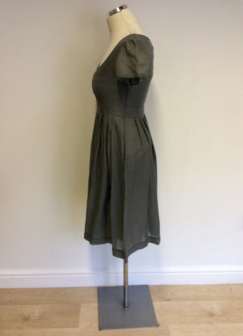 JIGSAW GREY COTTON & SILK CAP SLEEVE DRESS SIZE 8 - Whispers Dress Agency - Womens Dresses - 3