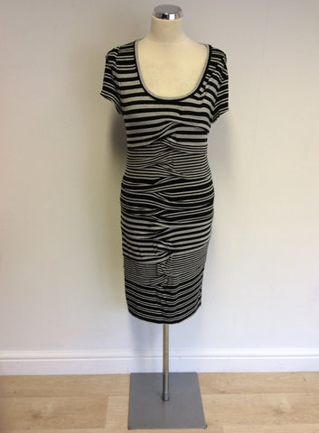 DESIGNER NICOLE MILLER  BLACK & GREY STRIPE DRESS SIZE M - Whispers Dress Agency - Womens Dresses - 1