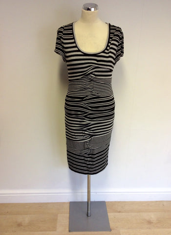 DESIGNER NICOLE MILLER  BLACK & GREY STRIPE DRESS SIZE M - Whispers Dress Agency - Womens Dresses - 3
