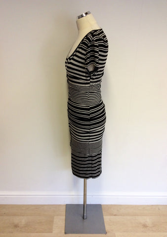 DESIGNER NICOLE MILLER  BLACK & GREY STRIPE DRESS SIZE M - Whispers Dress Agency - Womens Dresses - 4
