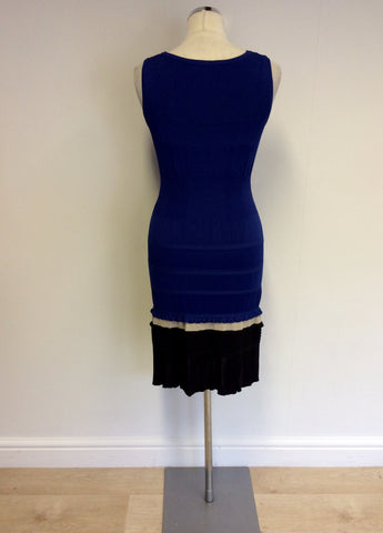 KAREN MILLEN BLUE & BLACK FINE KNIT STRETCH DRESS SIZE 2 UK 8/10 - Whispers Dress Agency - Womens Dresses - 3